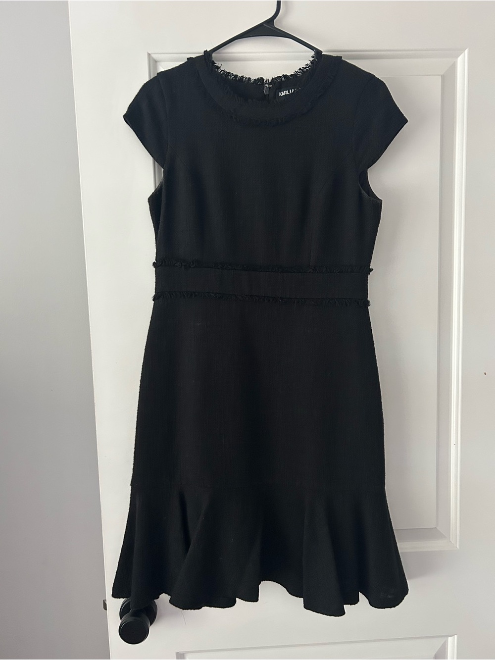 Karl Lagerfeld Black Cap-Sleeve Fit-and-Flare Dress